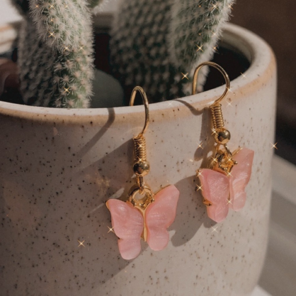Pink Shimmering Butterfly Earrings
